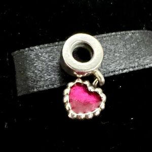 Pandora Retired Red Heart Crown Dangle Charm 925 SS, ALE Stamped.